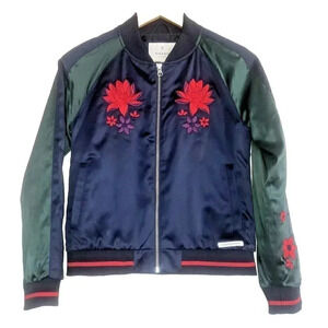 Nik&Nik Floral Bomber Jacket Girls 14/16 Embroidered Satin French Y2K Vintage